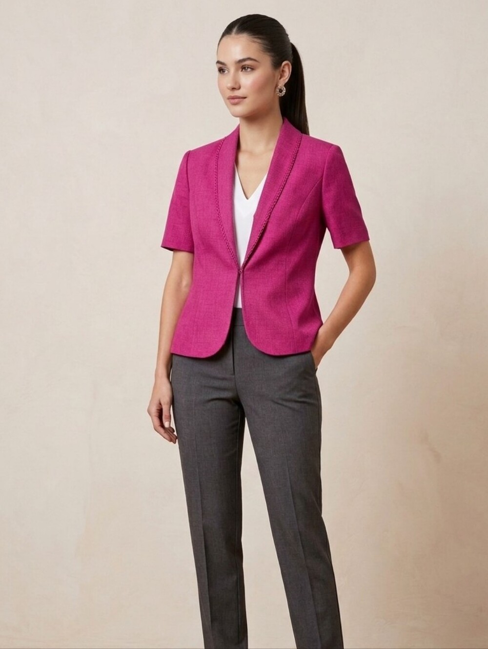 Jacques Vert Vintage Pink Short Sleeve Blazer